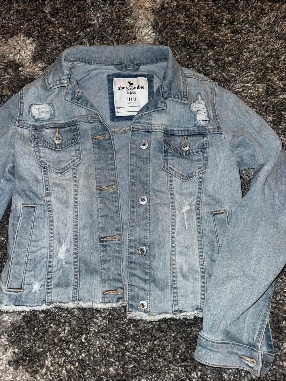 abercrombie kids light blue distressed denim jacket